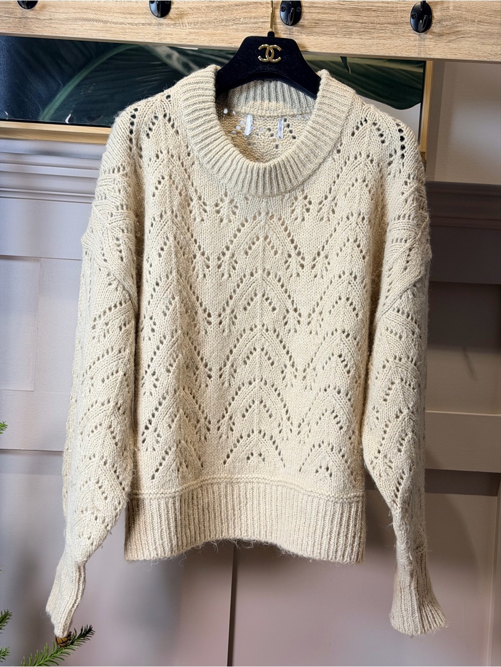 H&M Cream Knit Pointelle Sweater - Women M